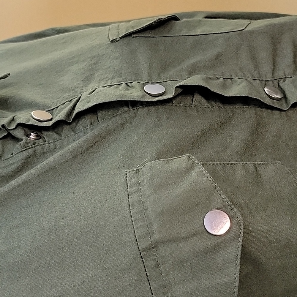 Olive Green Button-up Layering Top Ruched Trim - Picture 2 of 7